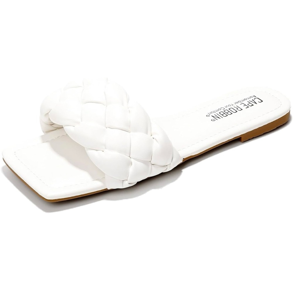 Cape Robbin Vagabond Braided Mule Sandals – Women’s Size 9 White Square Toe Slip - Picture 2 of 16